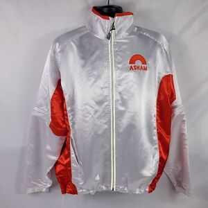 Asham Curling Satin Light Jacket Full Zip Web Lined Red White Mens Large
